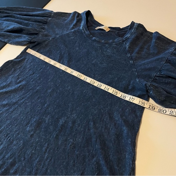 Altar’d State baloon sleeve crochet Hem Top, acid wash denim blue, size S - Picture 6 of 9